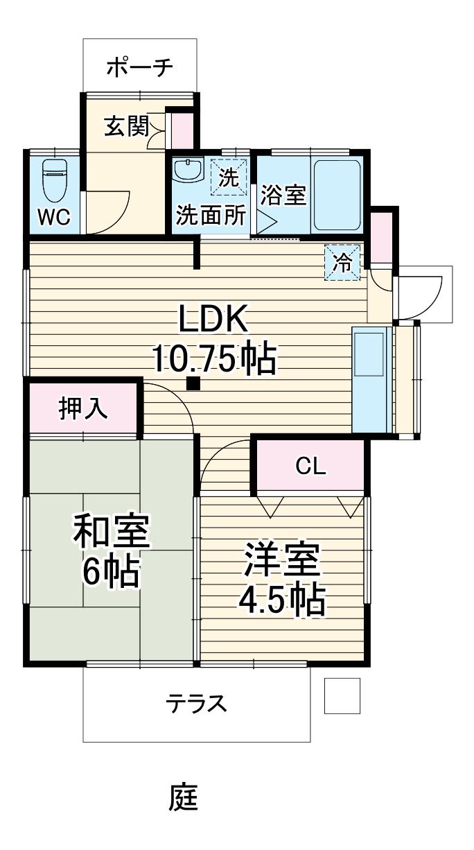 小田急電鉄江ノ島線 藤沢本町駅 徒歩10分 1階建 築56年(2LDK)の間取り写真