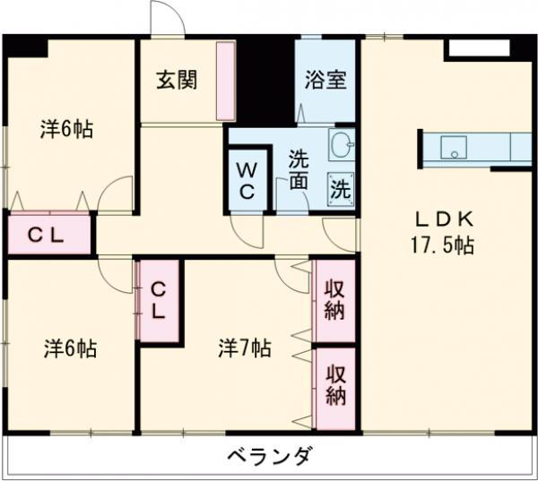 アジマコーポ(3LDK/8階)の間取り写真