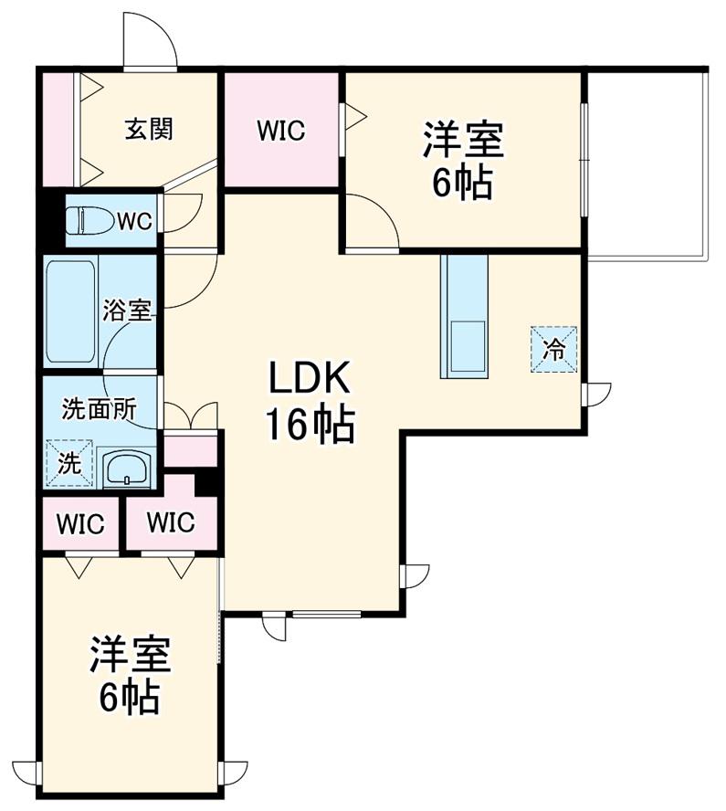 パークアヴェニュー湘南辻堂 北棟(2LDK/1階)の間取り写真