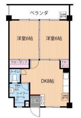 タカダ末吉共同3号棟(2DK/8階)の間取り写真