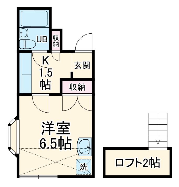 ピアハウス(1SK/2階)の間取り写真