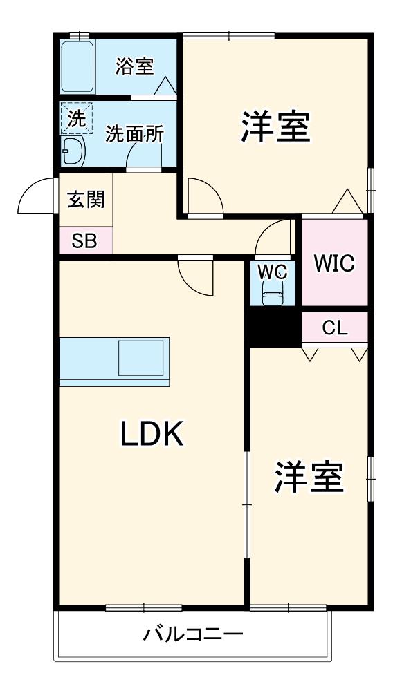 グランジョヴィアル(2LDK/2階)の間取り写真