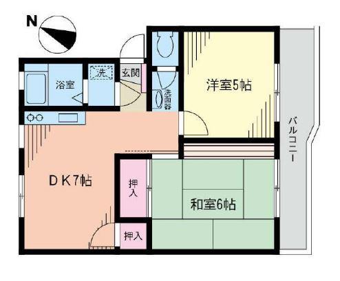 能見堂コーポ(2DK/4階)の間取り写真