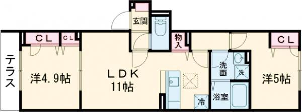 セレスティア柴又Ⅶ(2LDK/1階)の間取り写真