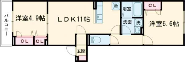 セレスティア柴又Ⅶ(2LDK/3階)の間取り写真