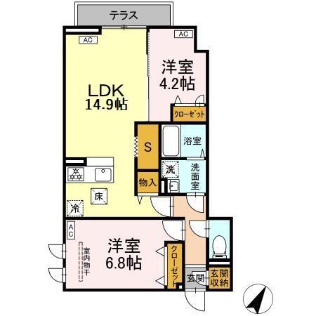 セレスティア柴又Ⅶ(2LDK/3階)の間取り写真