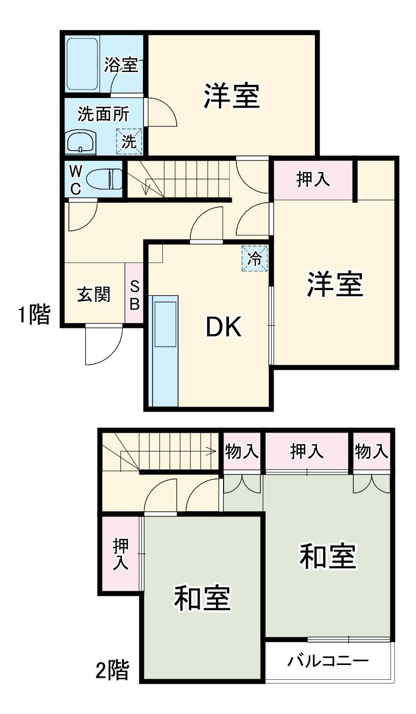 東海道本線 平塚駅 バス乗車時間：25分 寄木神社前バス停で下車 徒歩6分 2階建 築48年(4LDK)の間取り写真