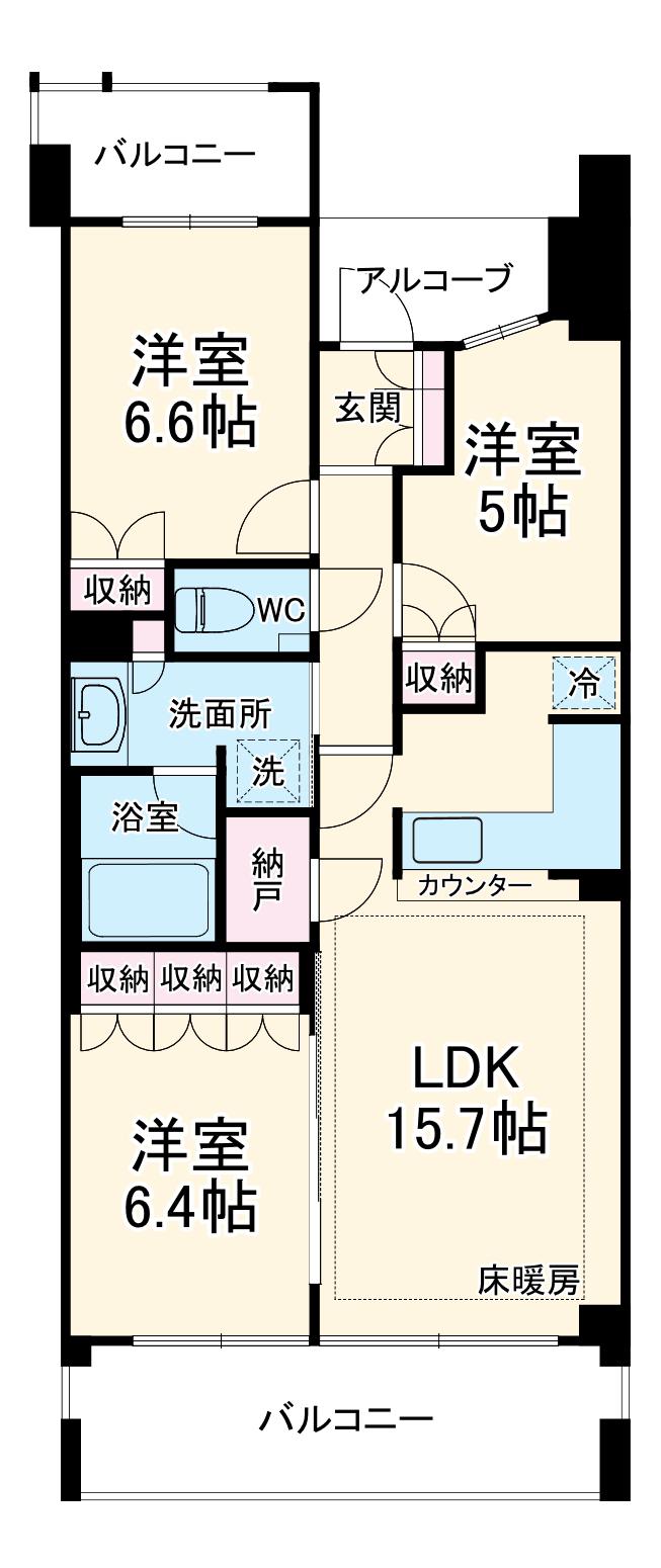 横濱紅葉坂レジデンス弐番館(3LDK/5階)の間取り写真