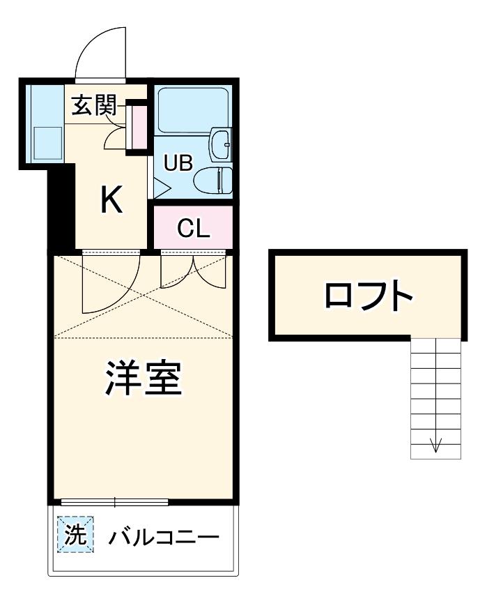 本厚木第7(1K/2階)の間取り写真