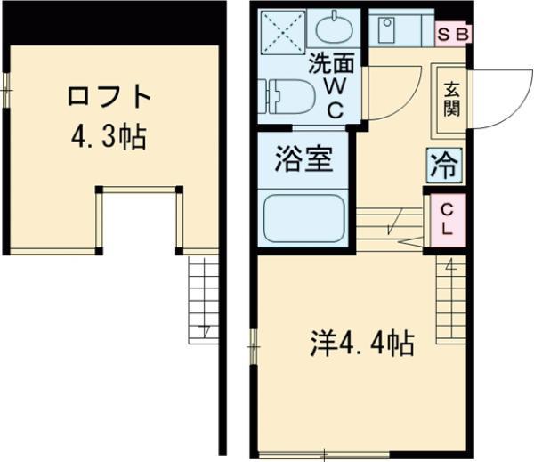 ハーモニーテラス宝町(ワンルーム/2階)の間取り写真