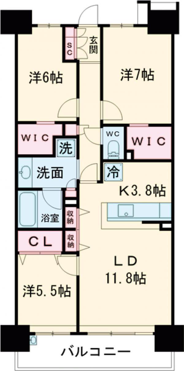 レーベン高崎フレシア(3LDK/15階)の間取り写真