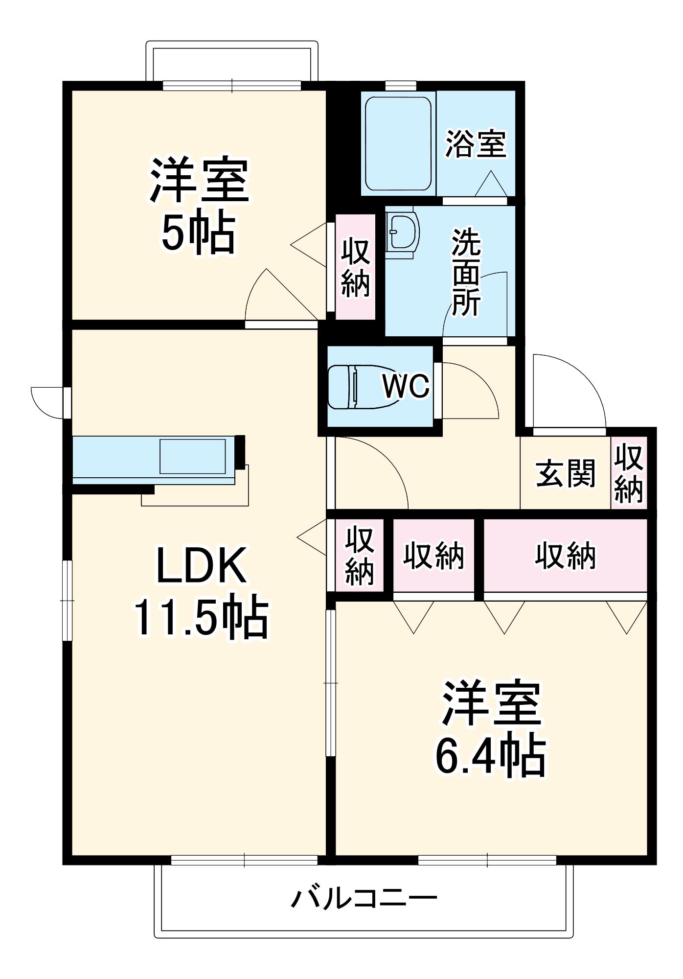 クレストⅡ(2LDK/1階)の間取り写真