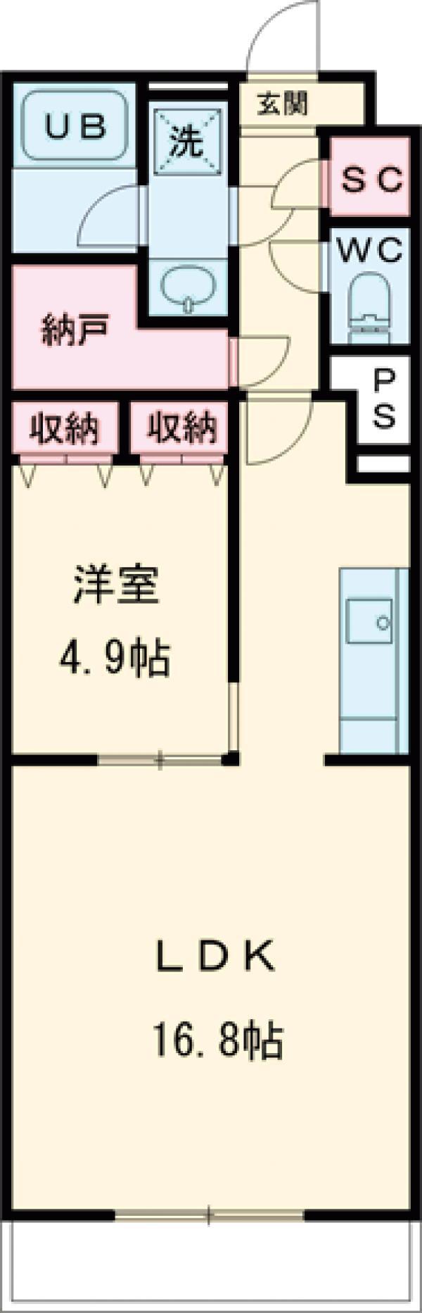 サウスキャピタル(1LDK/1階)の間取り写真