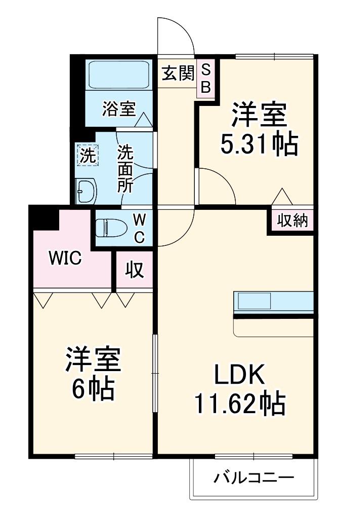 ミレニアム・サンW棟(2LDK/1階)の間取り写真