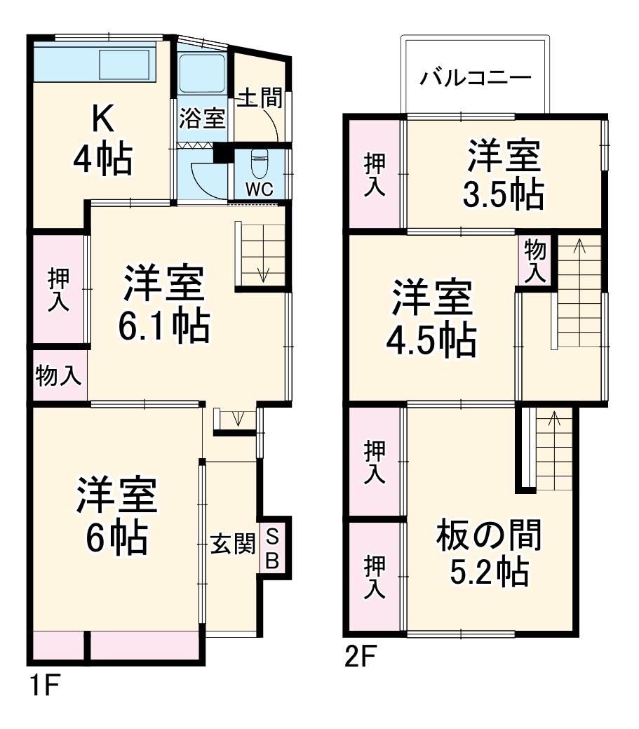 関西本線 四日市駅 徒歩12分 2階建 築66年(4DK)の間取り写真