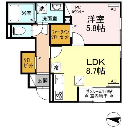 アマネセルⅡ(1LDK/1階)の間取り写真