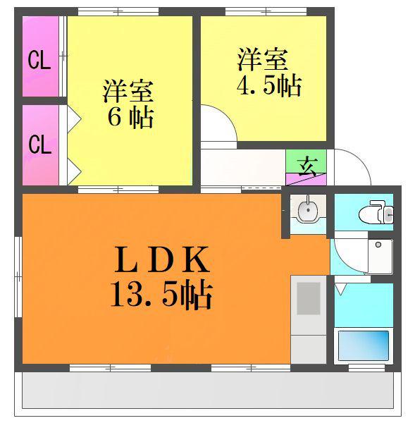 フェリシダⅡ(2LDK/2階)の間取り写真