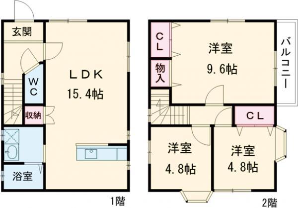 東武伊勢崎・大師線 新伊勢崎駅 徒歩36分 2階建 築22年(3LDK)の間取り写真