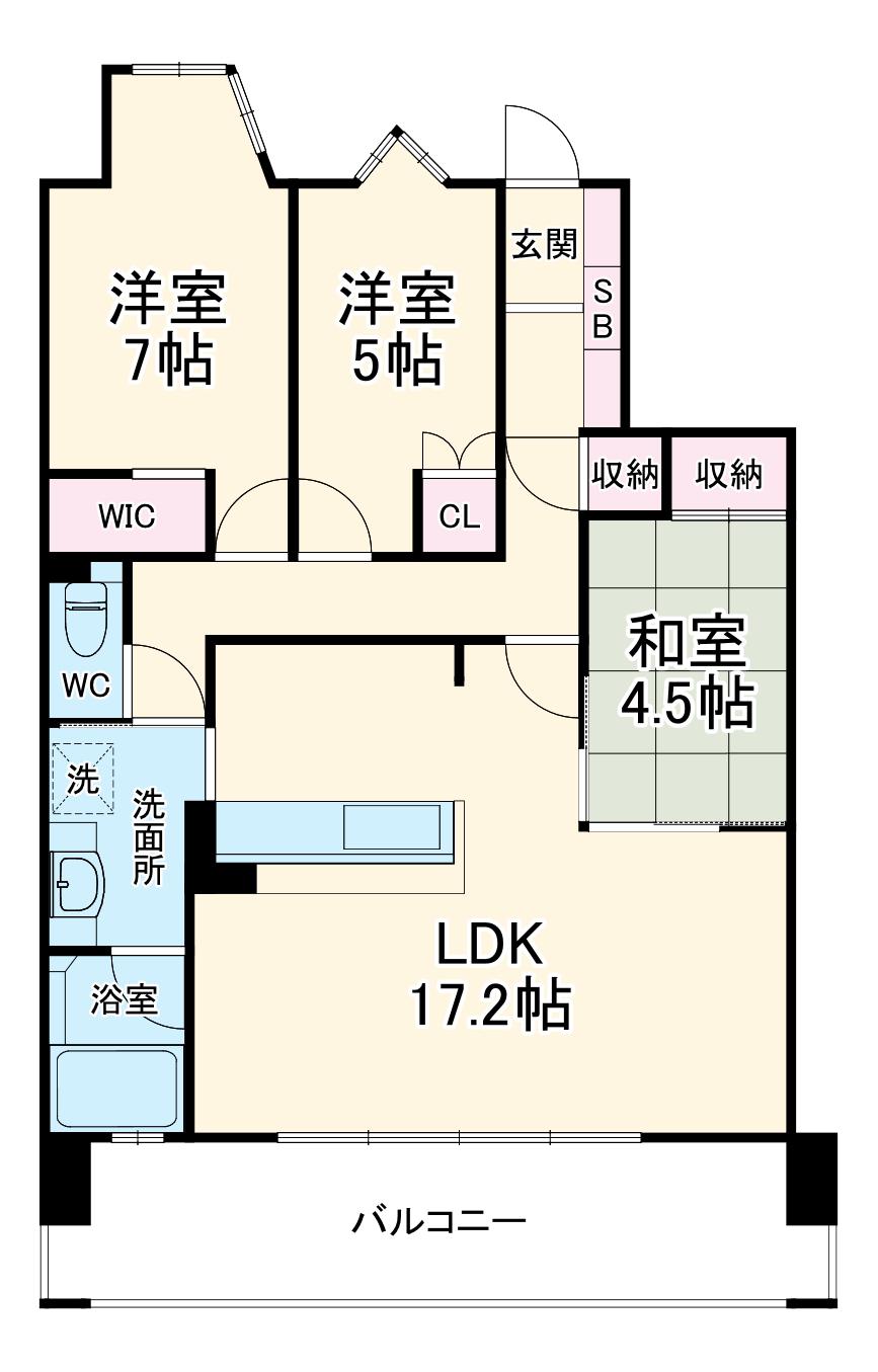 バンベール松城(3LDK/11階)の間取り写真