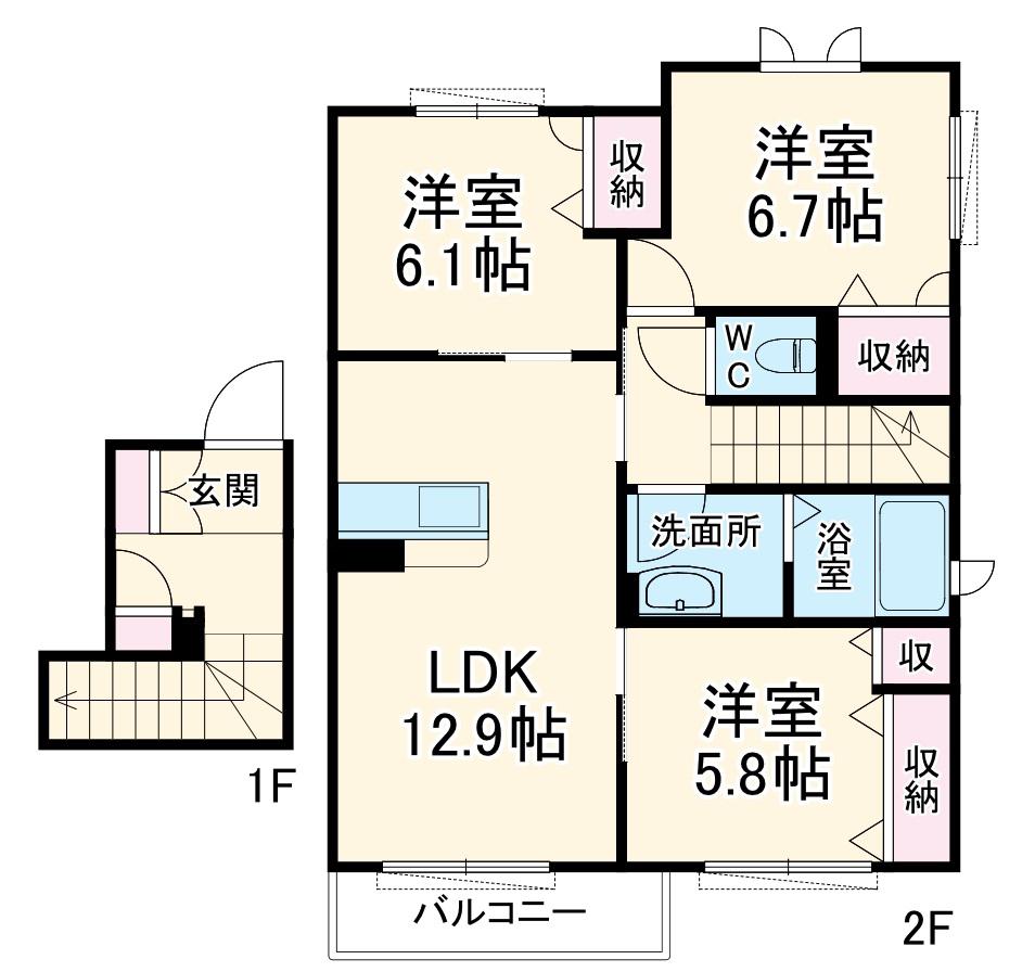 アミコートⅠ(3LDK/2階)の間取り写真