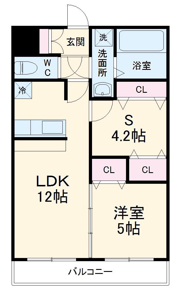 プラキドゥム(1SLDK/2階)の間取り写真