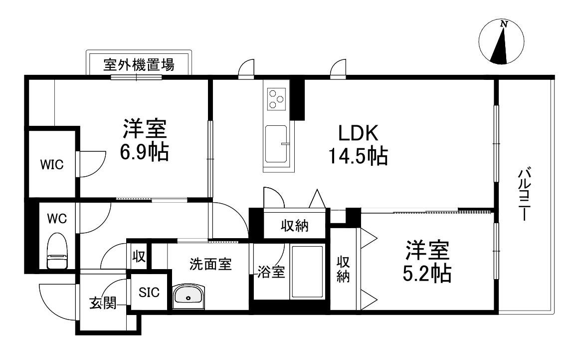 シャーメゾン ビアンコネロ(2LDK/2階)の間取り写真