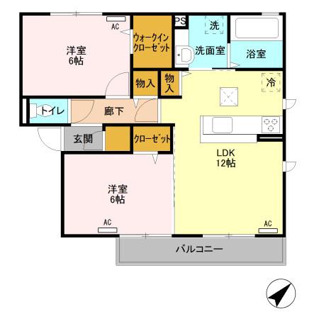 セレーノ 2B(2LDK/2階)の間取り写真