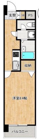 ドミール所沢Ⅱ(1K/4階)の間取り写真