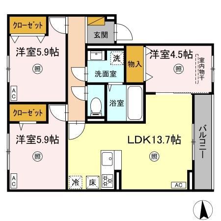 D‐KISARIA大和(3LDK/1階)の間取り写真