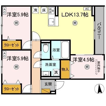 D‐KISARIA大和(3LDK/1階)の間取り写真