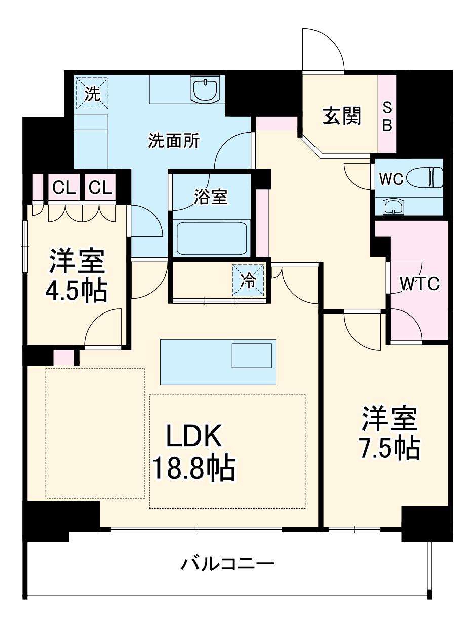 アーバネックス谷町四丁目(2LDK/15階)の間取り写真