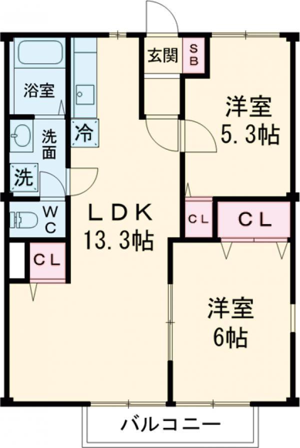 グリーンヒルズなかのⅠ(2LDK/2階)の間取り写真