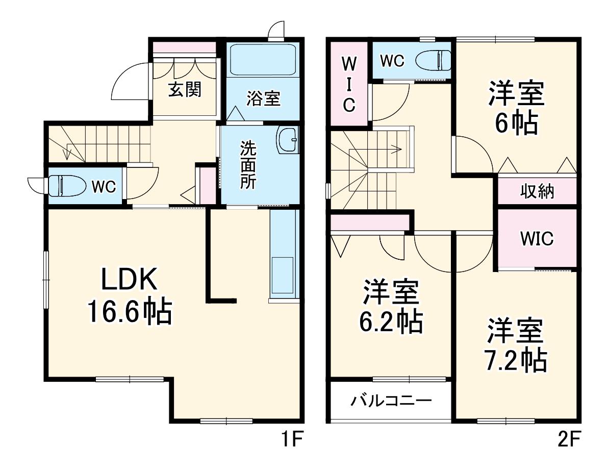 フィオーレ花水台B(3LDK)の間取り写真