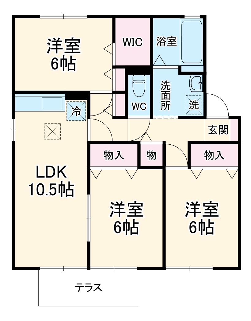 パレスボナール23 B棟(3LDK/1階)の間取り写真