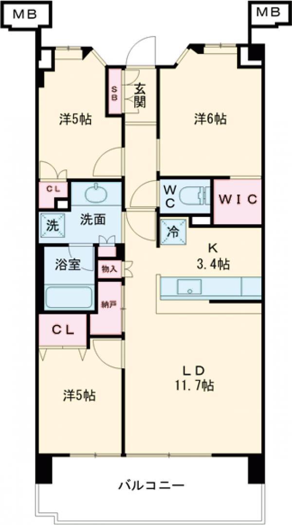 プラウドシティ国立(3LDK/3階)の間取り写真