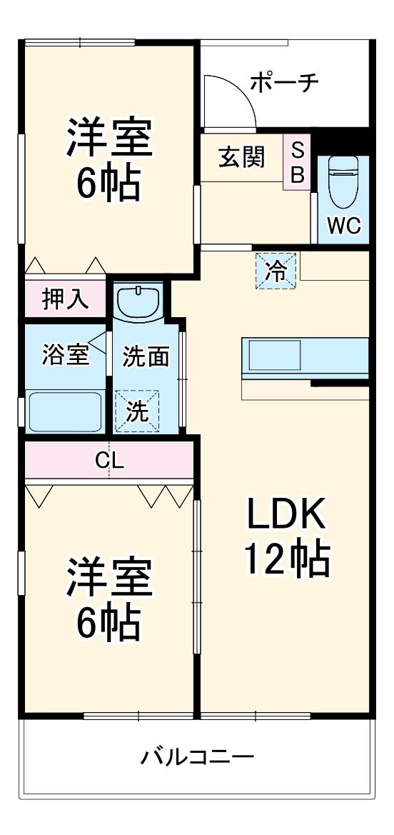 グランドヒルズA(2LDK/2階)の間取り写真