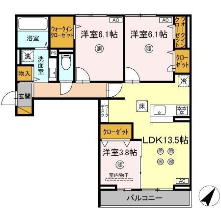 D‐KISARIA WⅤ(3LDK/1階)の間取り写真
