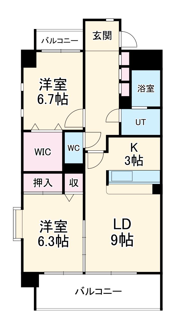 ベルコリーヌ浄水(2LDK/2階)の間取り写真