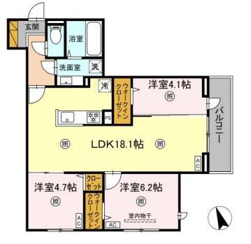 D‐KISARIA WⅢ(3LDK/2階)の間取り写真
