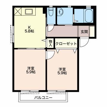 パラダイスB(2DK/2階)の間取り写真