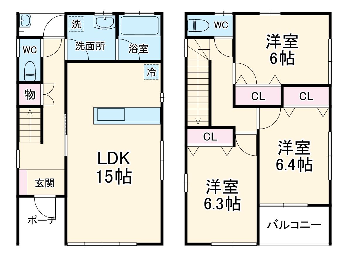 近鉄名古屋線 川越富洲原駅 徒歩14分 2階建 築15年(3LDK)の間取り写真