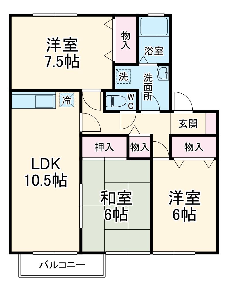 メゾンアルファⅡ(3LDK/1階)の間取り写真