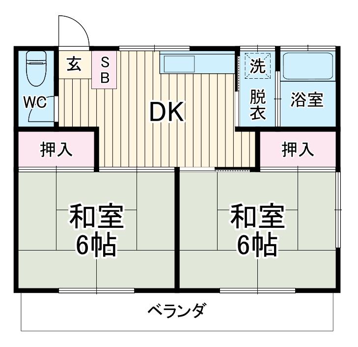 ハイツシュクル(2DK/1階)の間取り写真