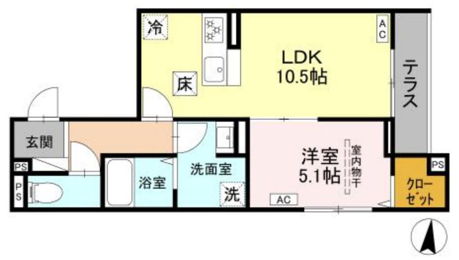 オリエント大和中央(1LDK/1階)の間取り写真