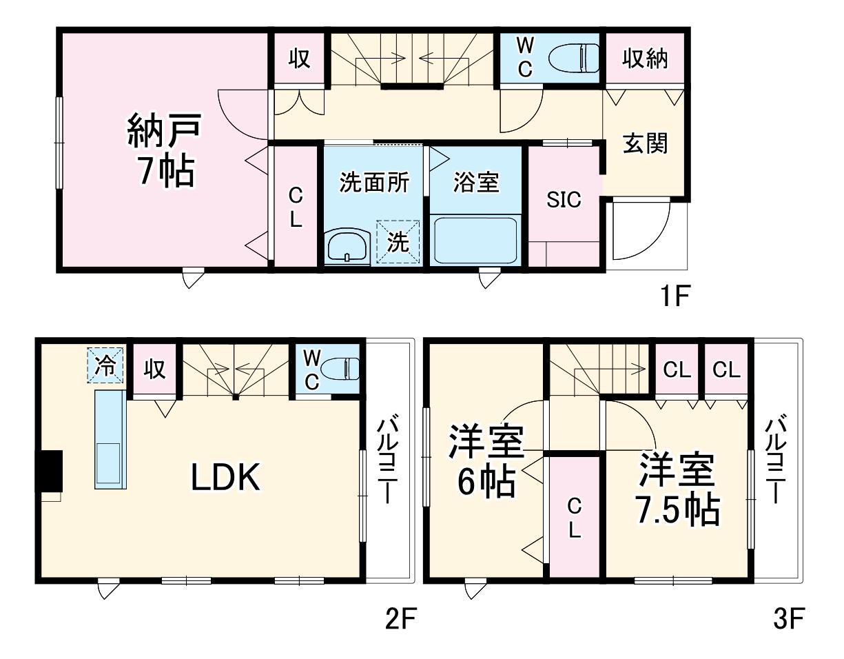 阪急電鉄宝塚線 三国駅(大阪) 徒歩6分 3階建 新築(2SLDK)の間取り写真