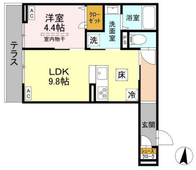 オリエント大和中央(1LDK/2階)の間取り写真
