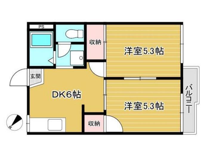 ツインハイツB(2DK/2階)の間取り写真