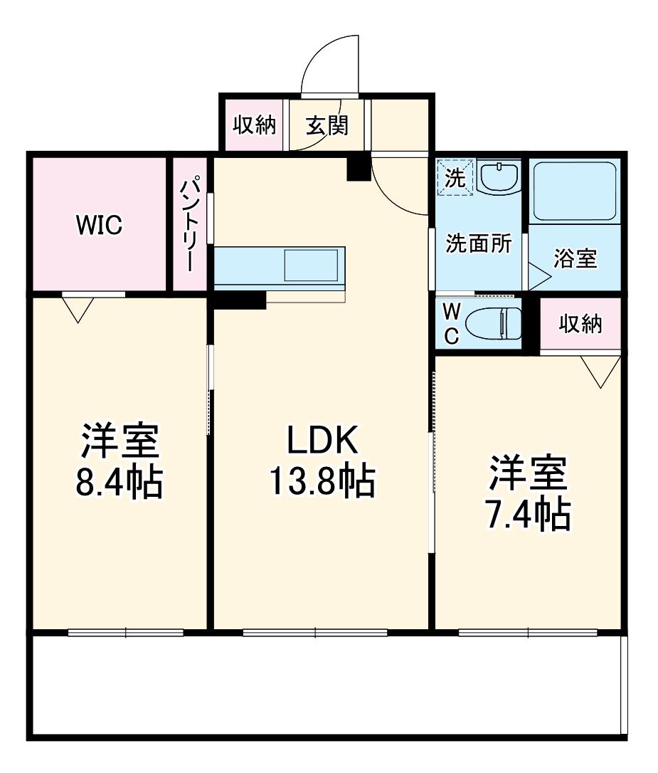 サザンヒルズ港南台壱番館(2LDK/1階)の間取り写真
