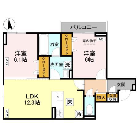 D-ROOM元横山(2LDK/3階)の間取り写真