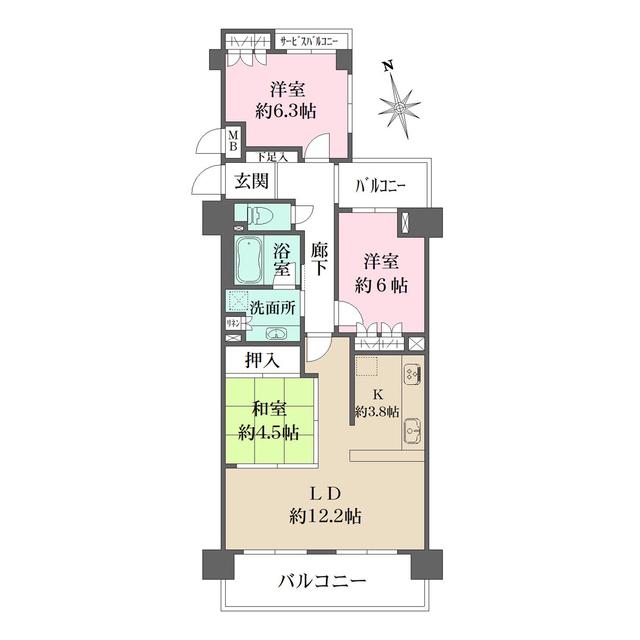 グランブルー三条柳馬場(3LDK/5階)の間取り写真